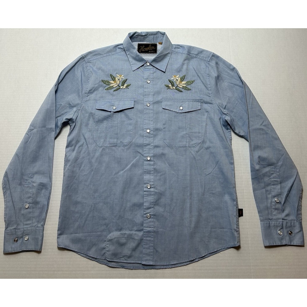 Howler Bros Gaucho Pearl Snap Shirt Orange Blossom Special Mens Size Small EUC